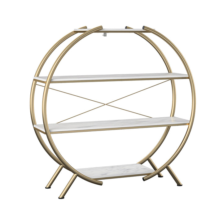CosmoLiving round bookshelf for living room -  White marble