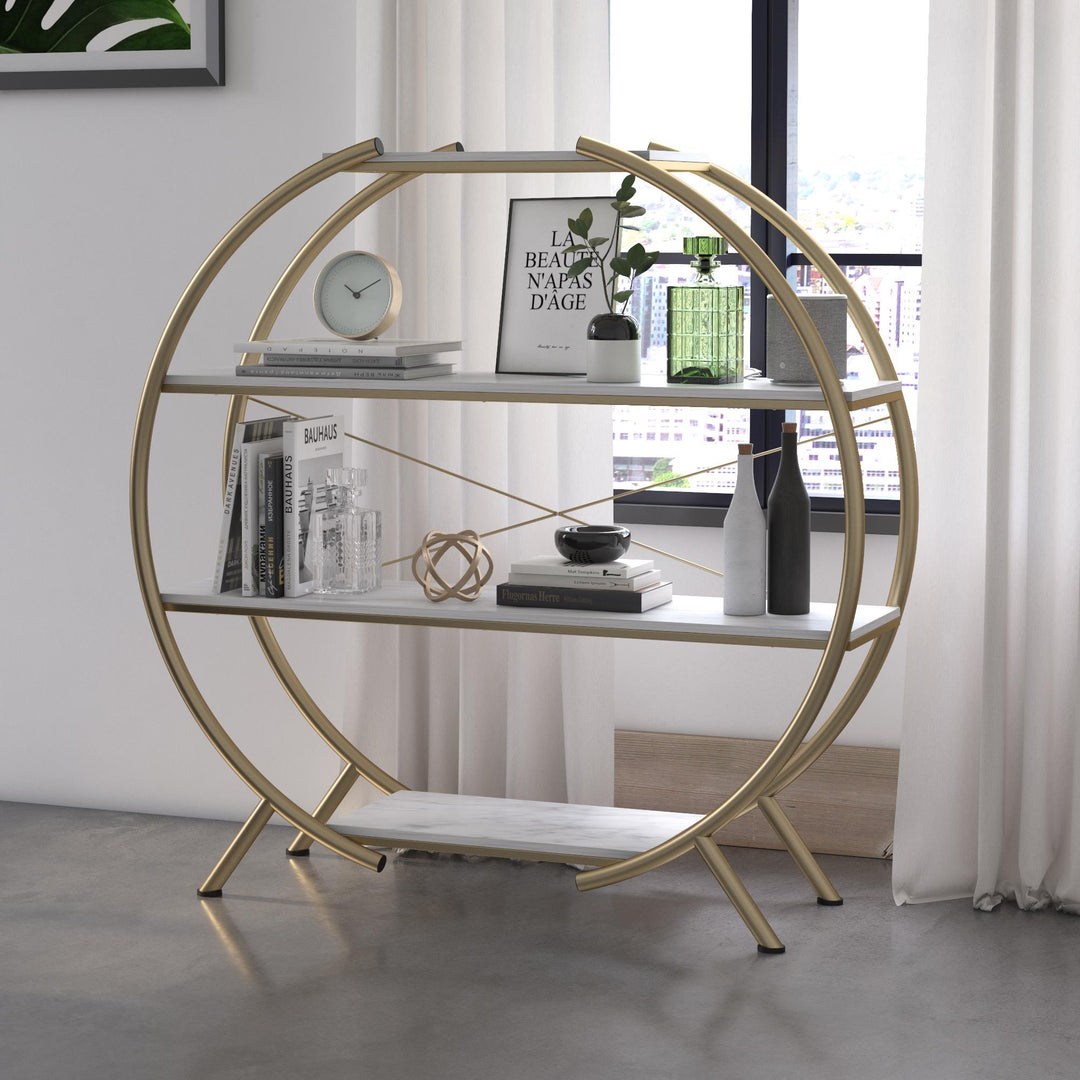 Amelia round bookcase white marble design -  White marble
