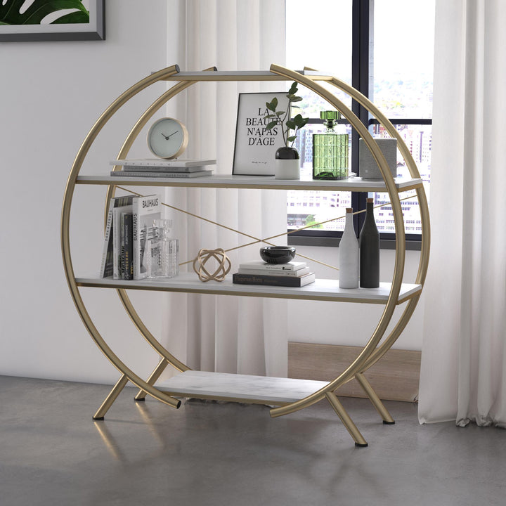 Amelia round bookcase white marble design -  White marble