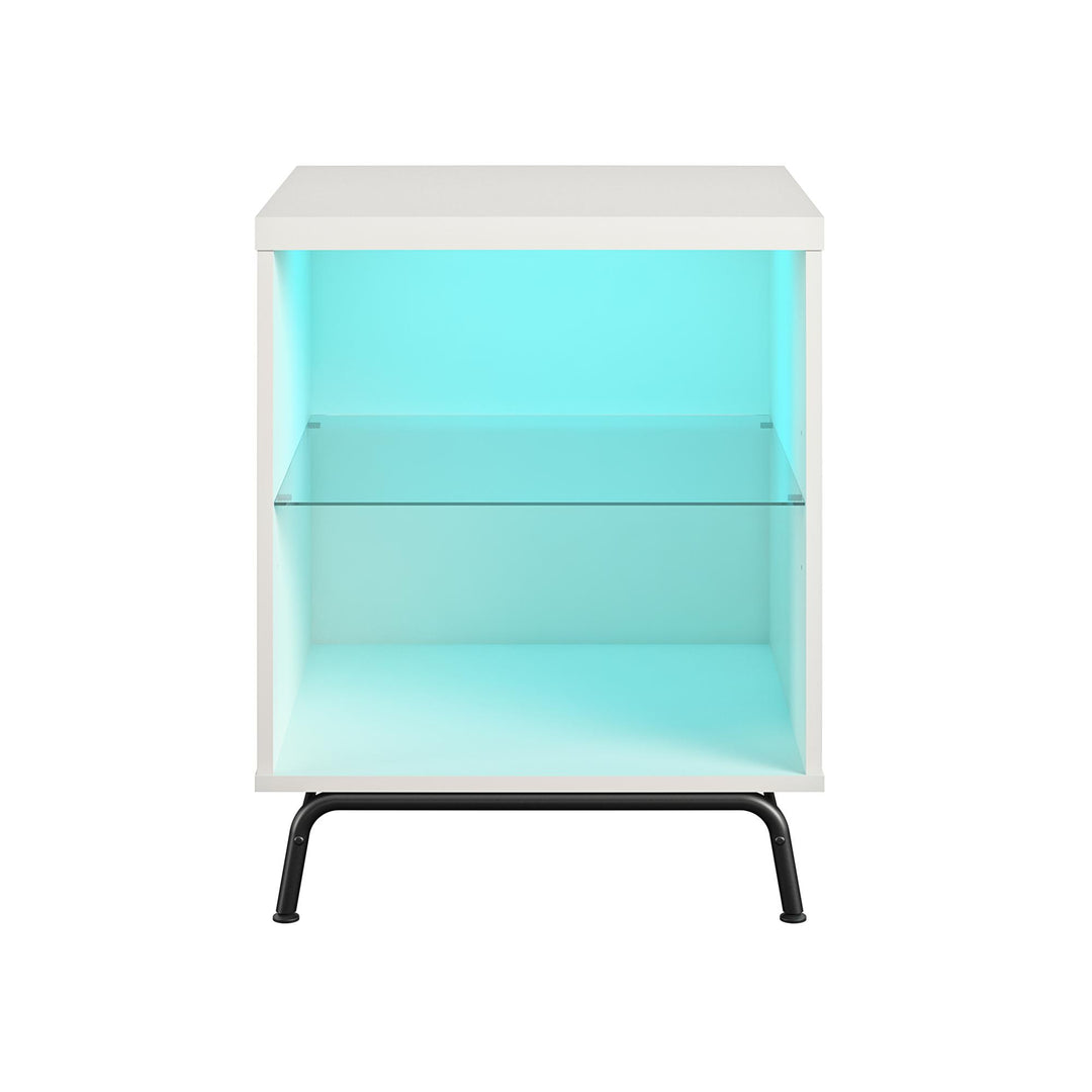 Melbourne End Table with LED Lighting and Glass Shelf  -  White