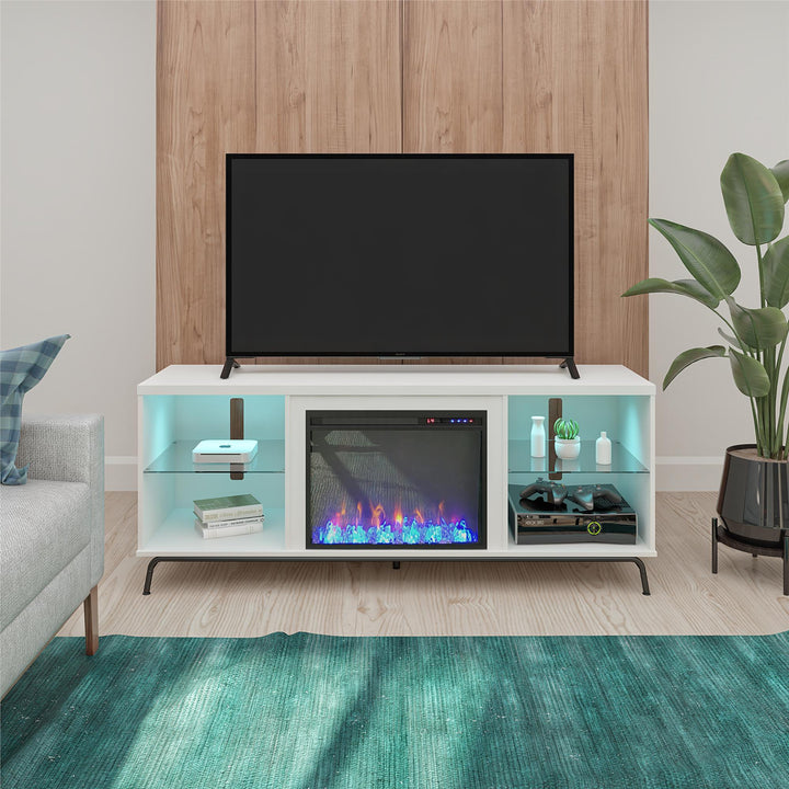 Fireplace TV Stand with LED Lighting -  White