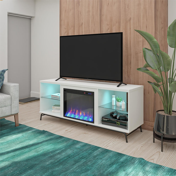 Melbourne TV Stand with Fireplace and LED Lights -  White