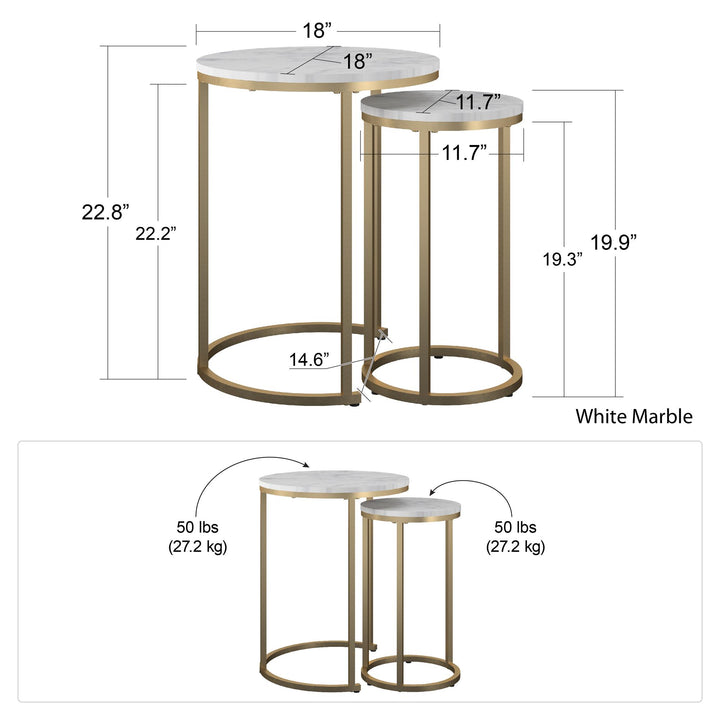 Amelia Nesting Tables for Small Spaces -  White marble