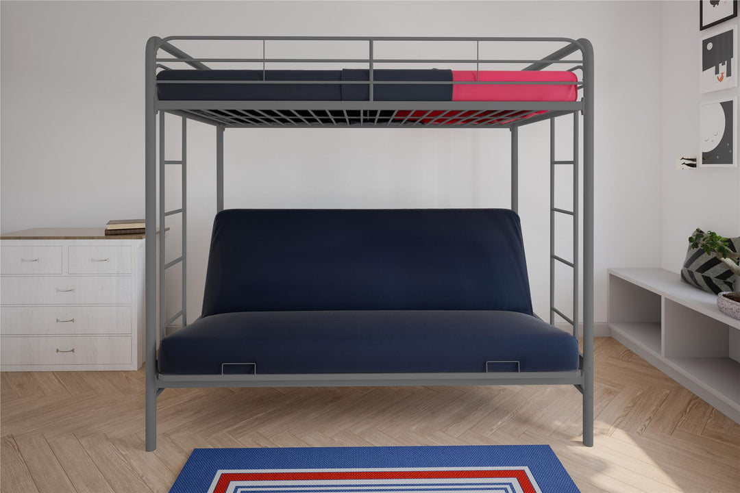 Sammie Bunk Bed with Integrated Ladders -  Silver  - Twin-Over-Futon