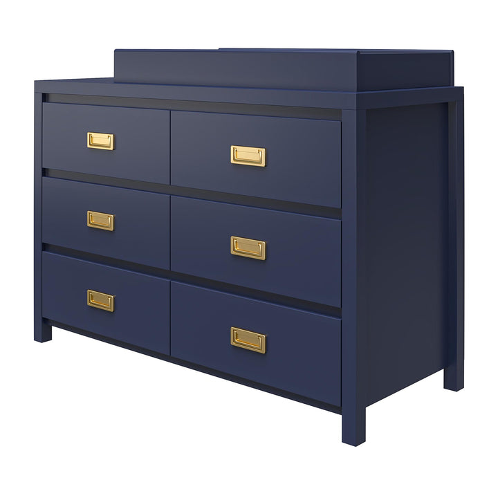 Convenient changing dresser with gold pulls for nursery -  Navy