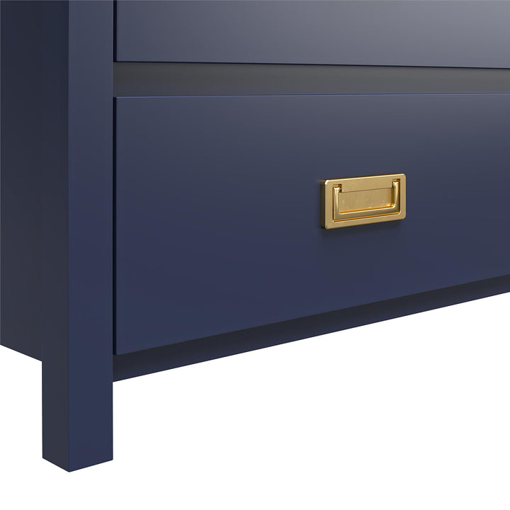 Versatile 6 drawer dresser with changing top and gold pulls -  Navy