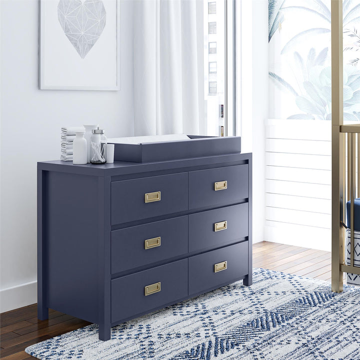 Easy to assemble 6 drawer changing dresser -  Navy