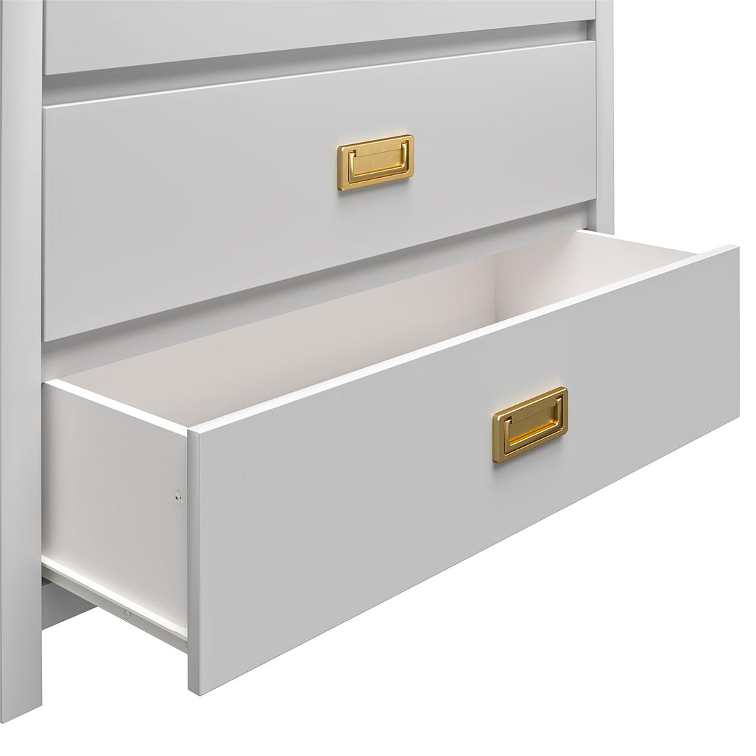 Durable kids' dresser with gold pulls -  Dove Gray