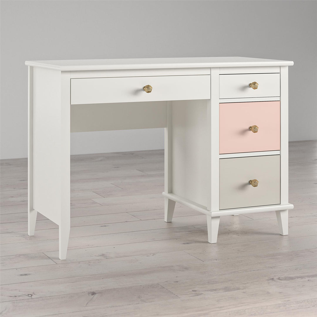Easy to assemble kids’ desk with knobs -  Peach