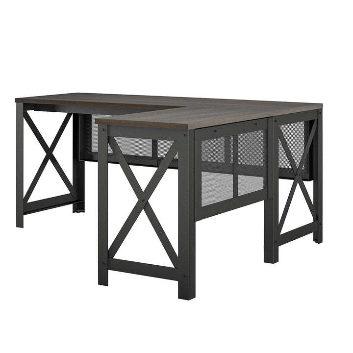 Hudson Rustic Industrial L Desk with Lift Top and Metal Frame - Florence Walnut