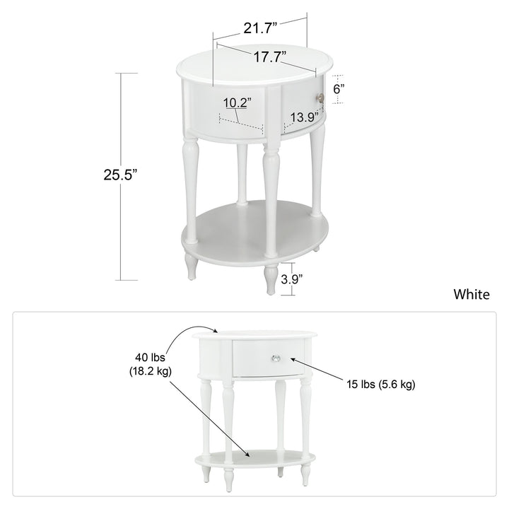 Functional 1 drawer nightstand with oval design -  White