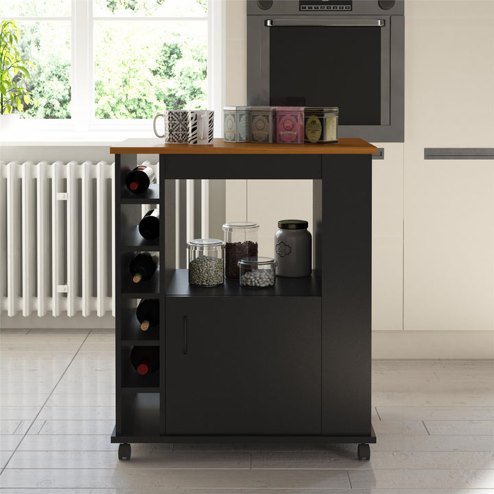 Williams Mobile Kitchen Cart with Wine Bottle Storage - Black