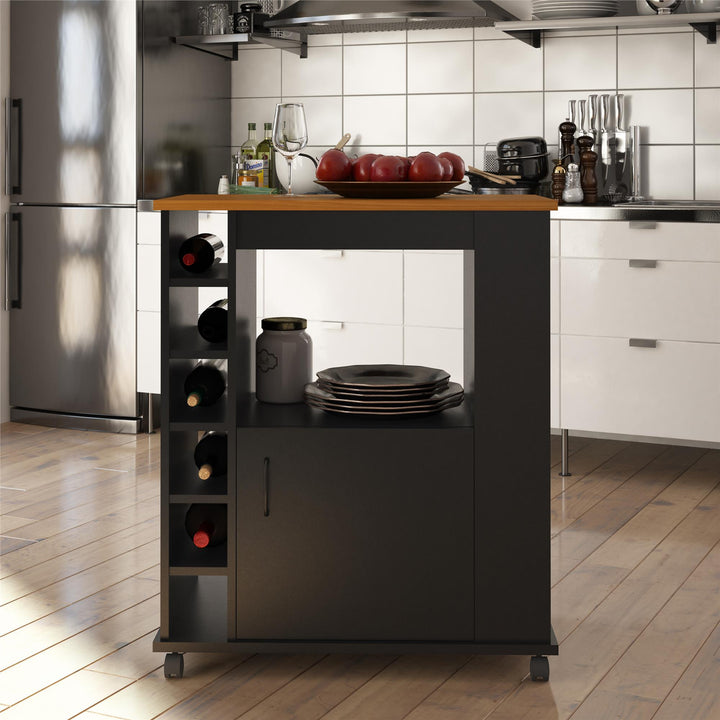 Williams Mobile Kitchen Cart with Wine Bottle Storage - Black