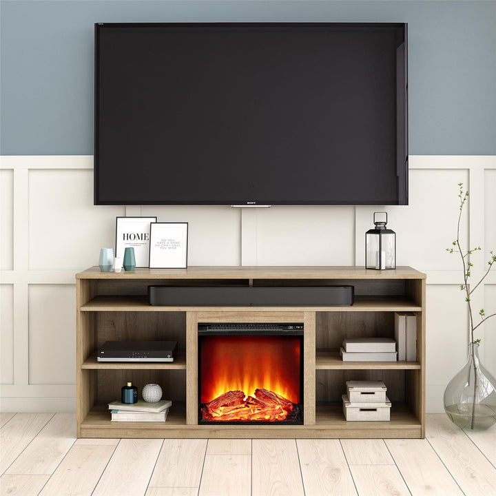 Stylish TV Stand with 6 Shelves - Natural