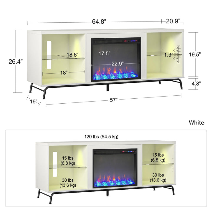 TV Stand for 70 Inch TV with LED Lighting -  White