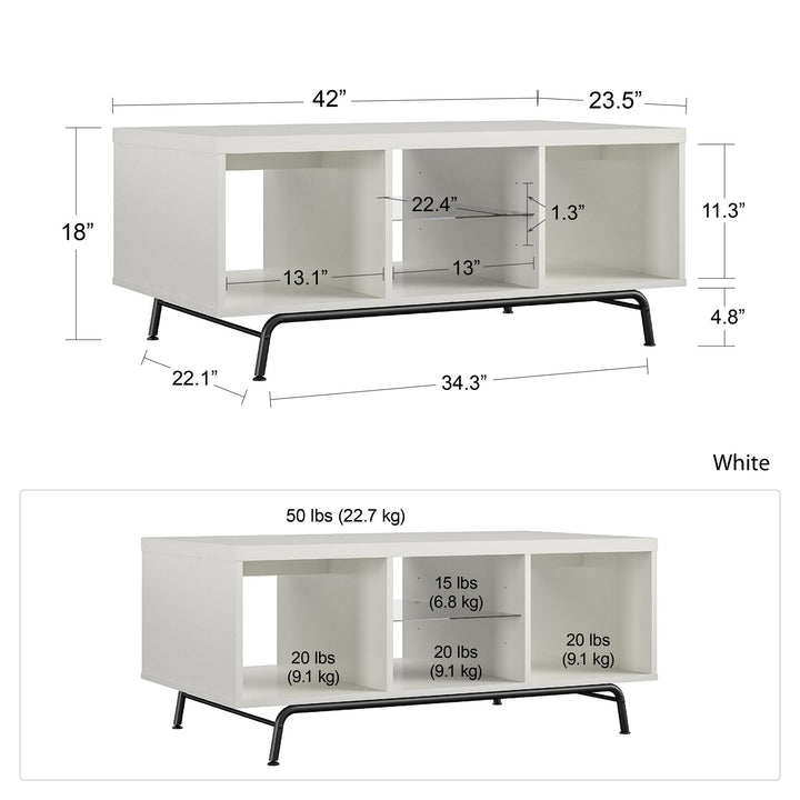 Melbourne Coffee Table with Glass Shelf and 2 Open Compartments - White