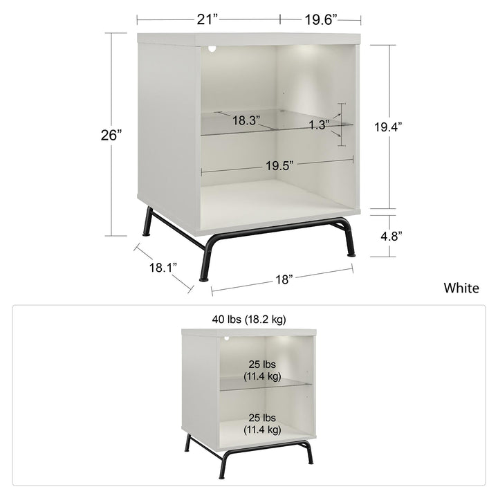 Glass shelf end table with LED Melbourne -  White
