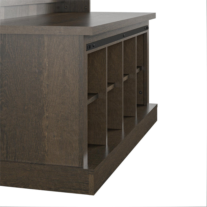 bench with cubbies and hooks - Brown Oak