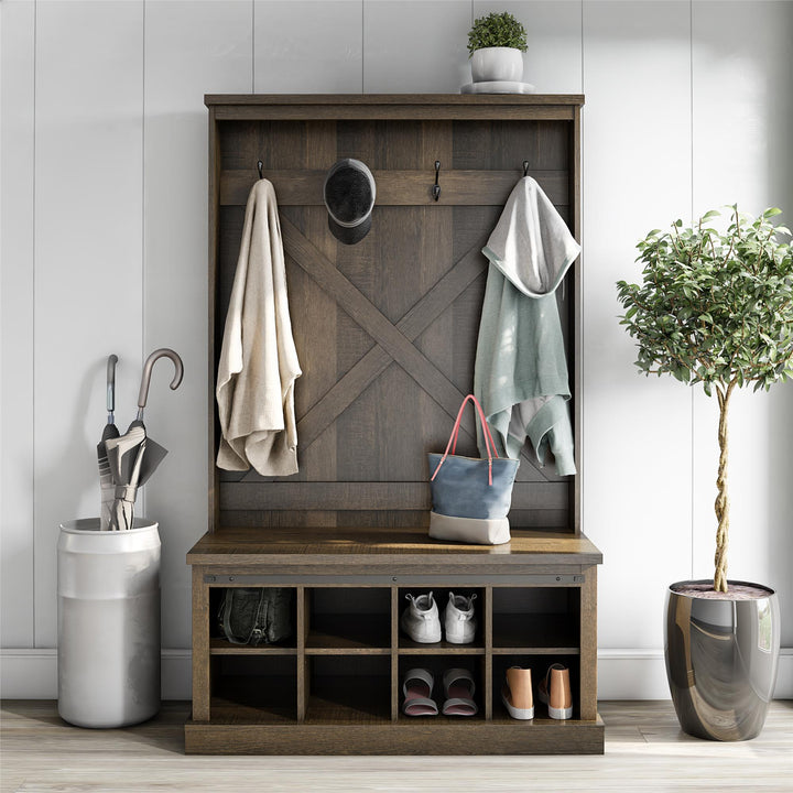 entryway benches with storage - Brown Oak