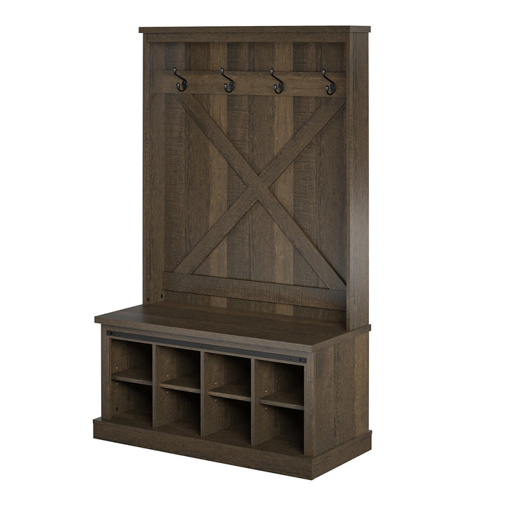 mudroom bench with hooks - Brown Oak