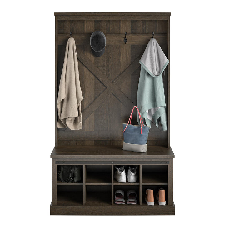 entryway bench with hall tree - Brown Oak