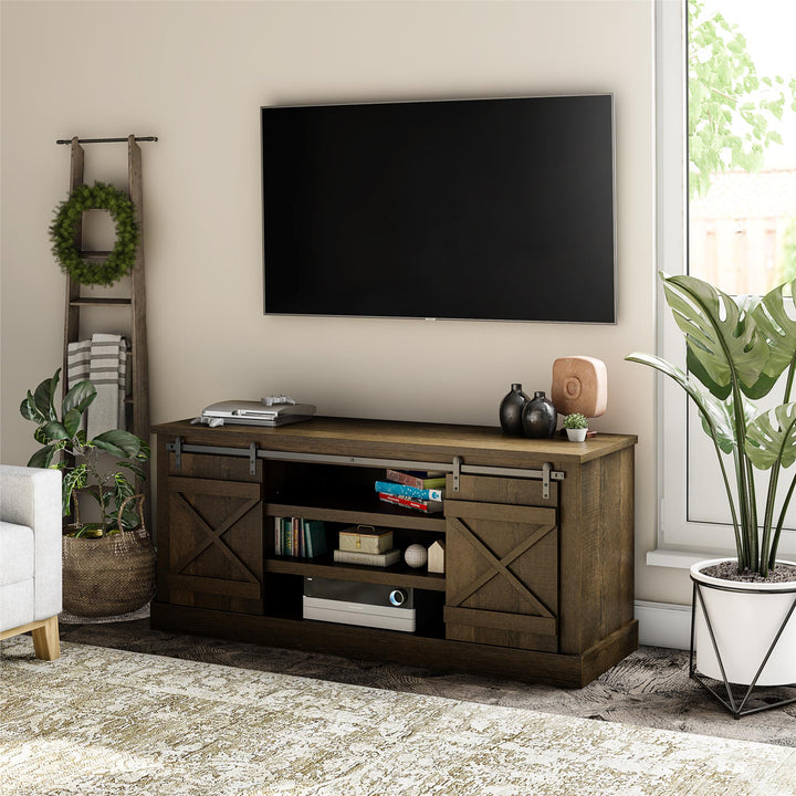 TV stand with barn doors -  Brown Oak