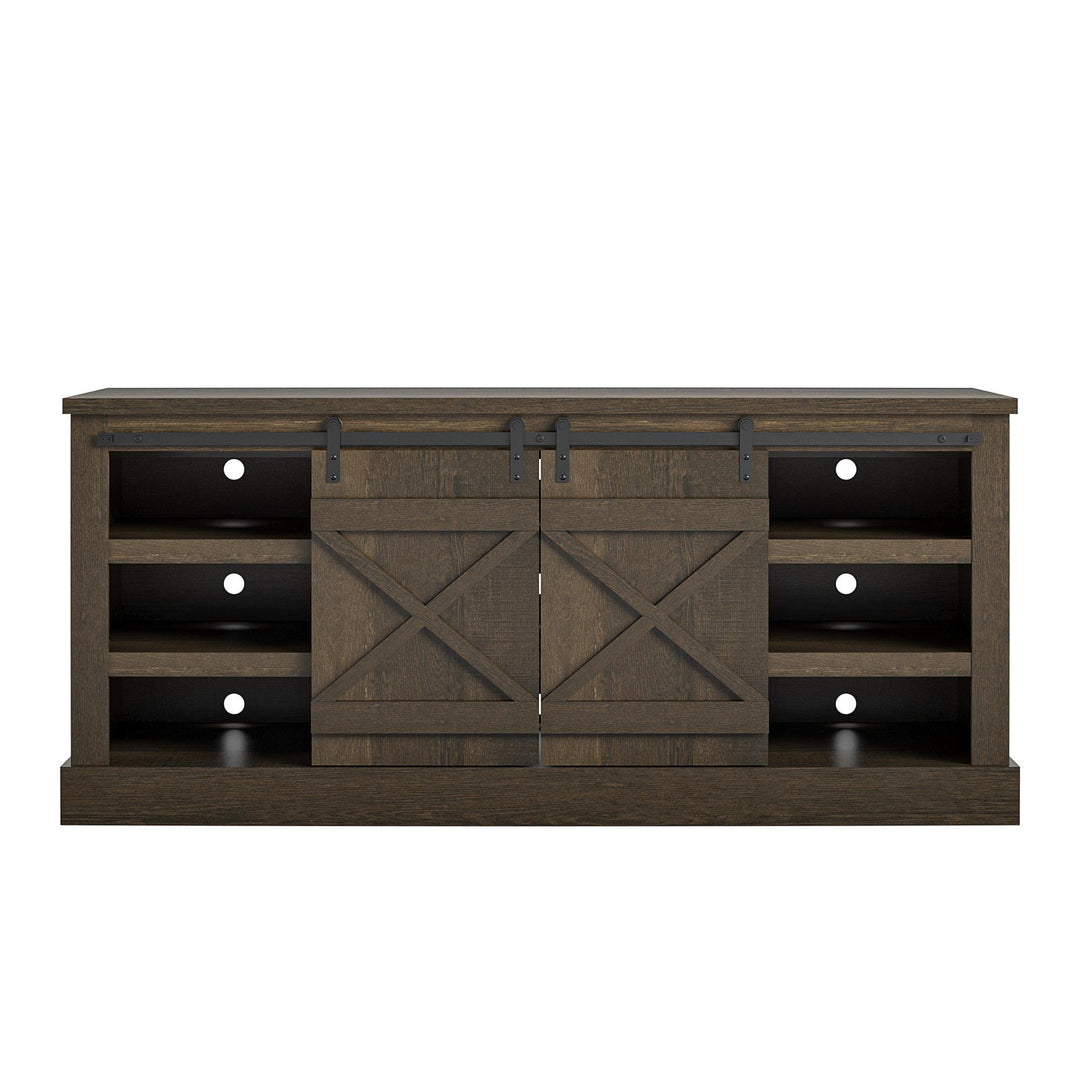 Knox County TV Stand for TVs up to 70 Inch, Sliding Barn Doors  -  Brown Oak