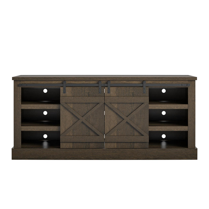 Knox County TV Stand for TVs up to 70 Inch, Sliding Barn Doors  -  Brown Oak