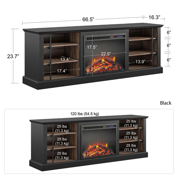70-inch TV stand with fireplace -  Black