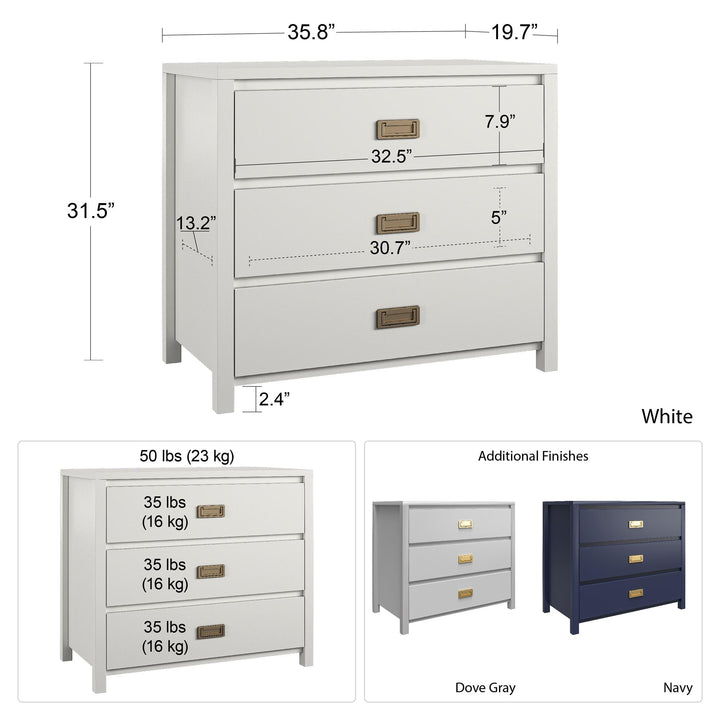 Organized kids' room with 3 drawer dresser -  Dove Gray
