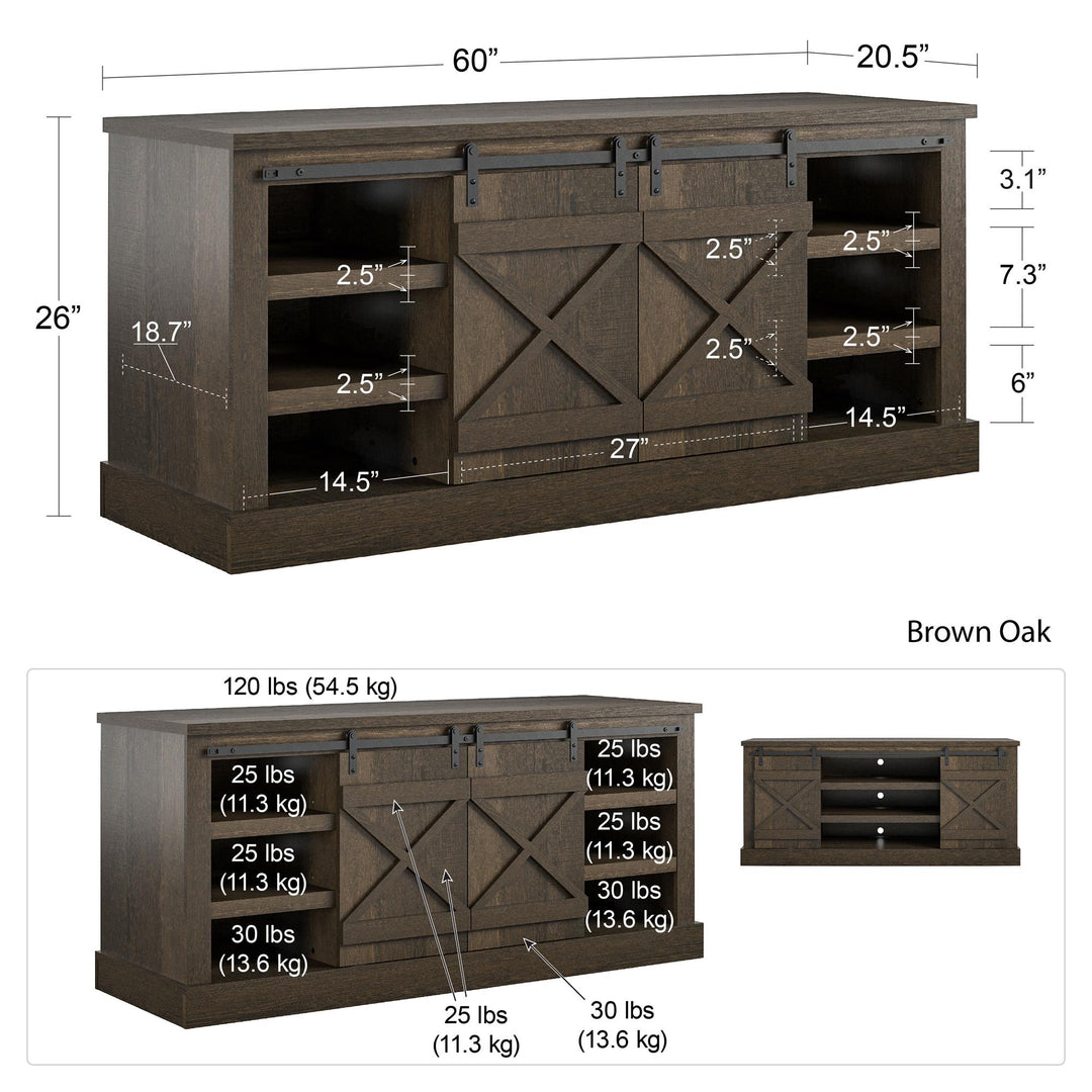 Barn door entertainment console -  Brown Oak
