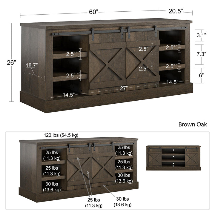 Barn door entertainment console -  Brown Oak