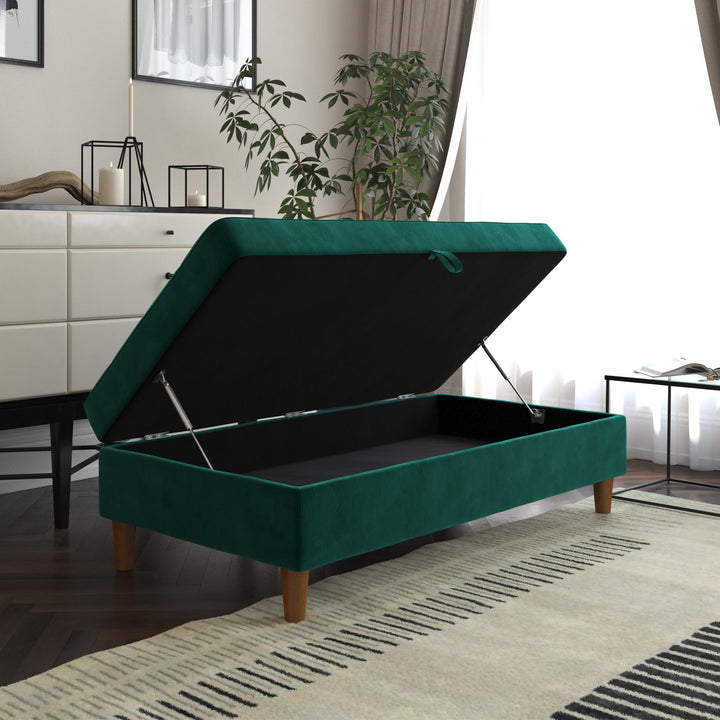 Storage Ottoman with Wood Legs and Tufting -  Green