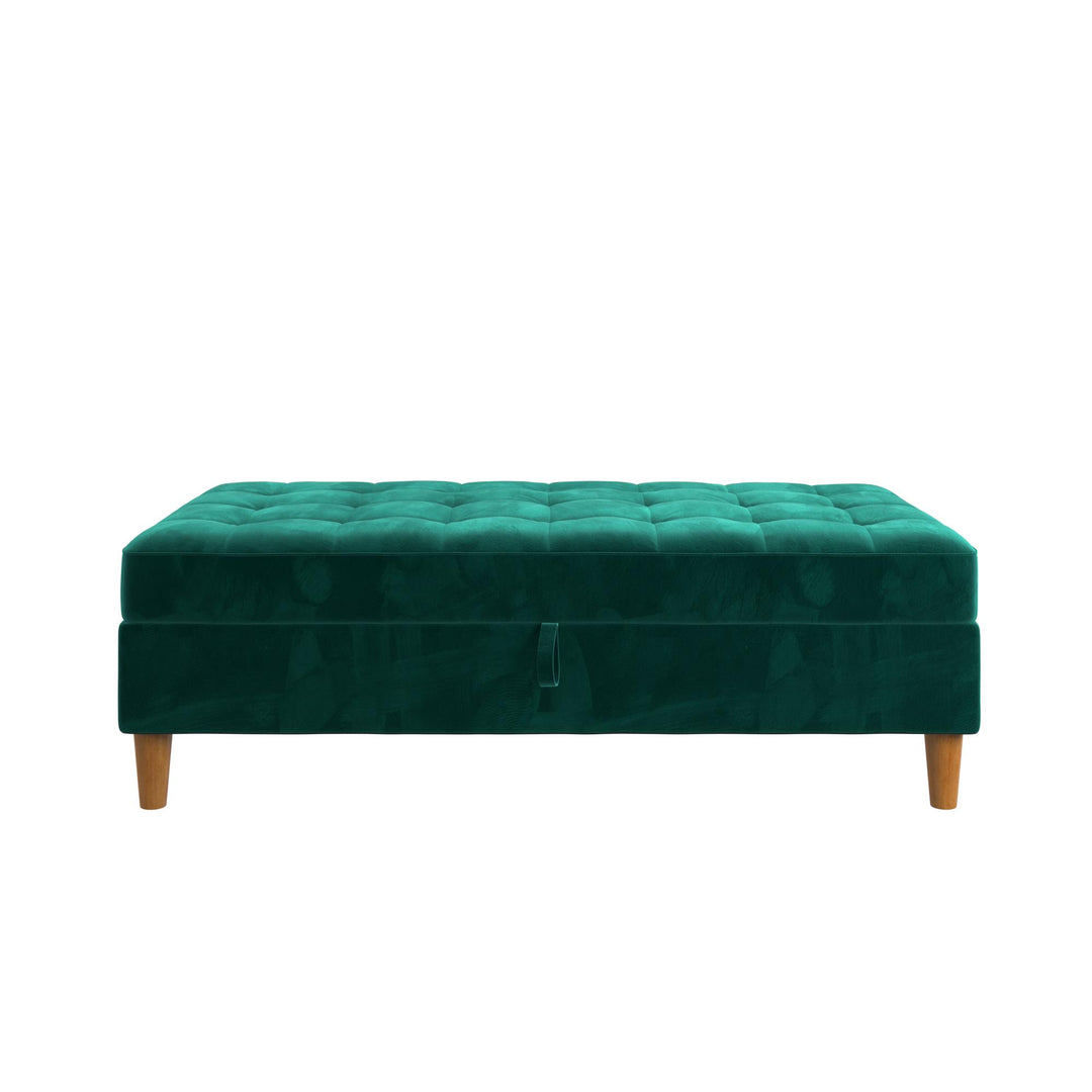 Presley Storage Ottoman with Wood Legs and Tufting  -  Green