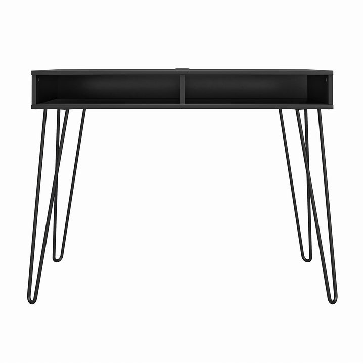 Atwood Computer Desk with Open Storage Shelves and Hairpin Legs  -  Black