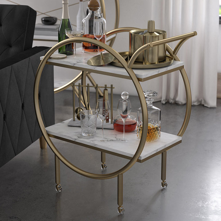 CosmoLiving Amelia White Marble Cart -  White marble