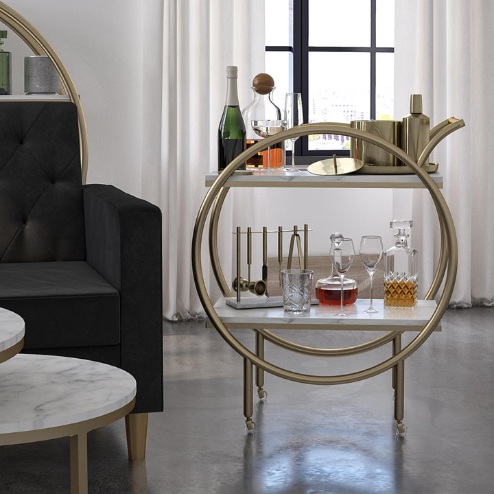 White Marble Bar Cart by CosmoLiving -  White marble