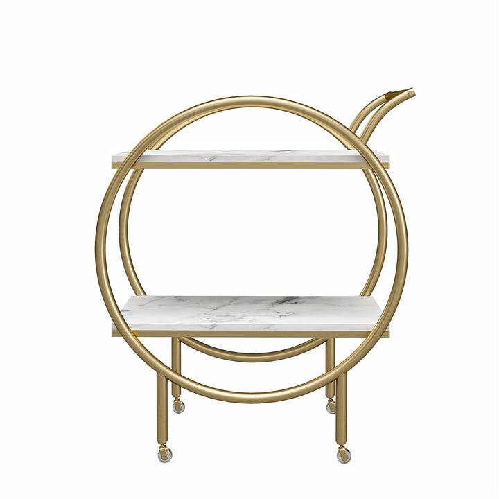 CosmoLiving by Cosmopolitan Amelia Round Bar Cart, White Marble  -  White marble