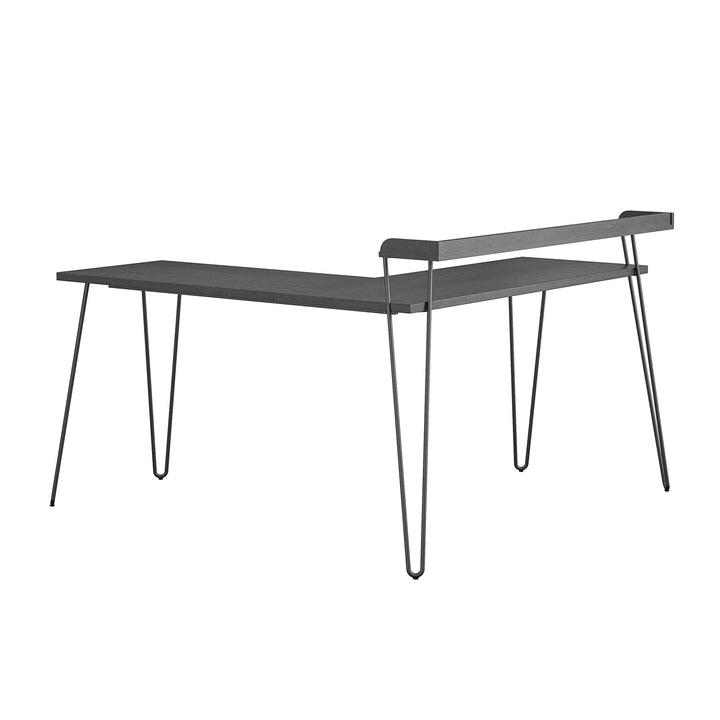 Computer L Desk with Riser and Hairpin Legs -  Black Oak