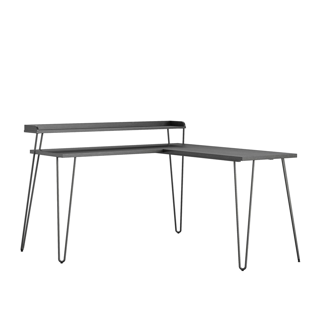 Functional Retro L Desk with Metal Hairpin Legs -  Black Oak