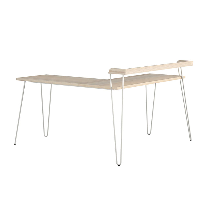Haven Retro L Desk with Riser for Home Office -  Natural/White