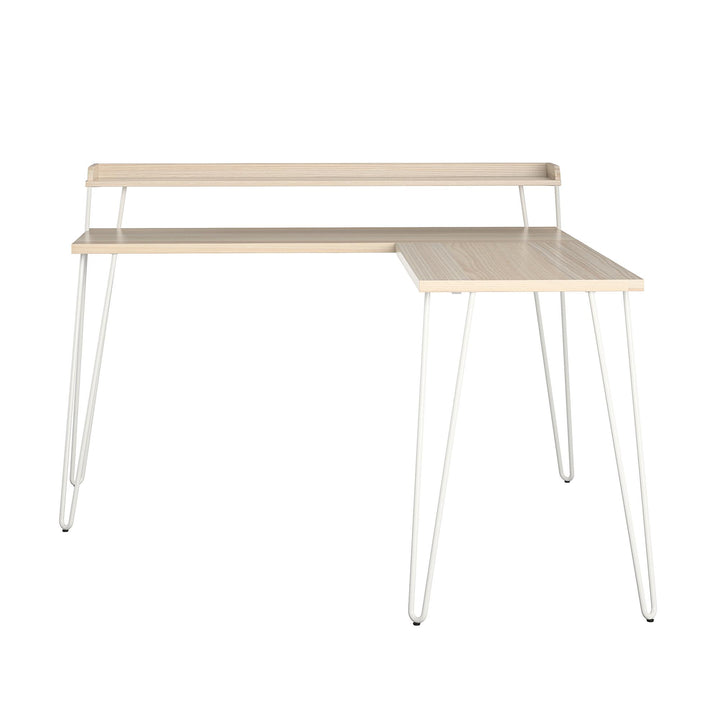 Haven L Desk with Riser and Metal Legs -  Natural/White