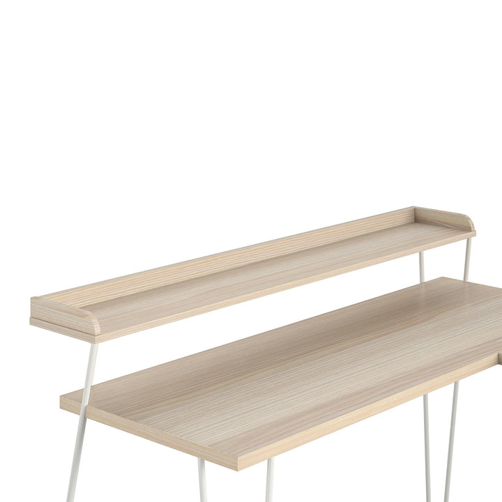 Computer Desk with Hairpin Legs and Riser -  Natural/White