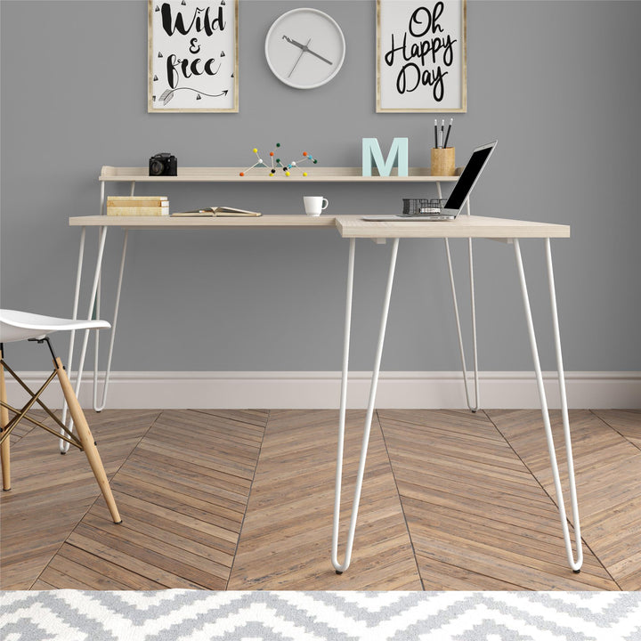 Functional Haven Computer Desk with Hairpin Legs -  Natural/White