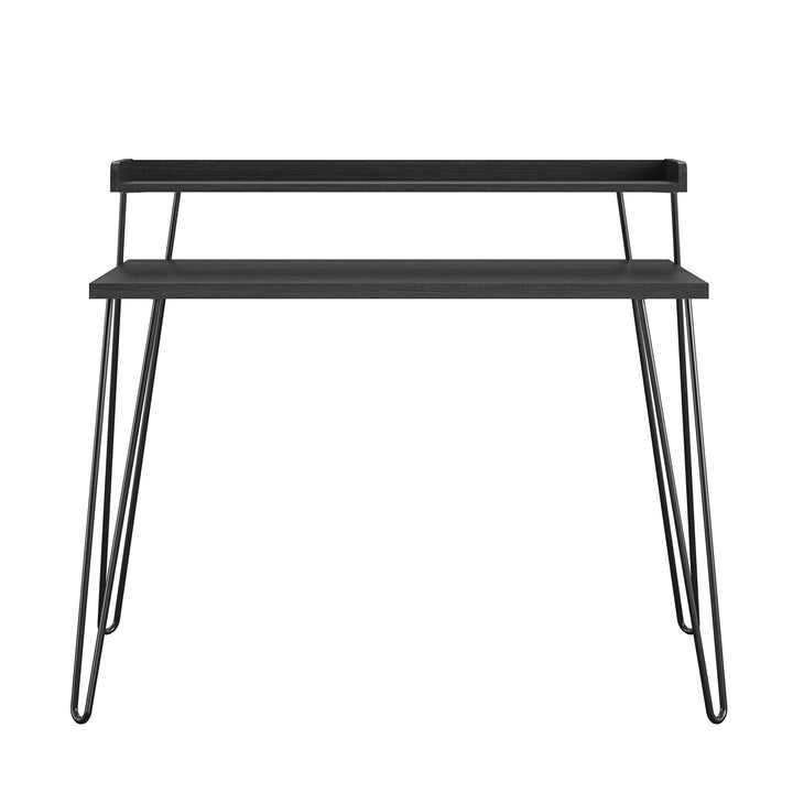 Haven Retro Computer Desk with Riser and Metal Hairpin Legs  -  Black Oak