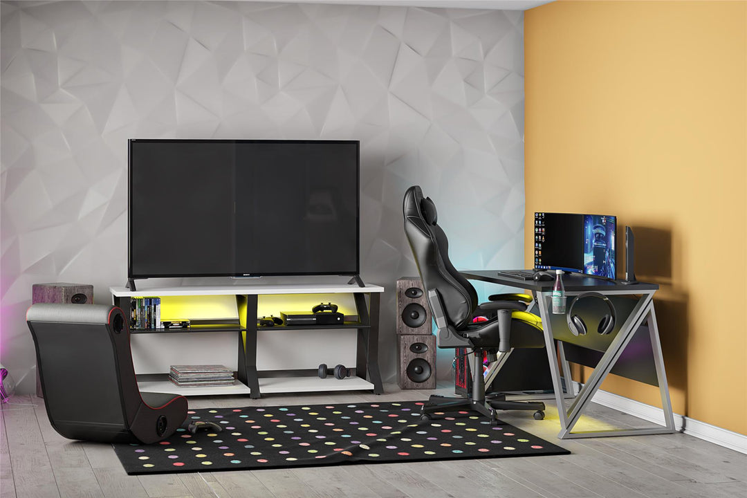 Genesis Gaming TV Stand for TVs up to 70 Inch with LED Lights - White