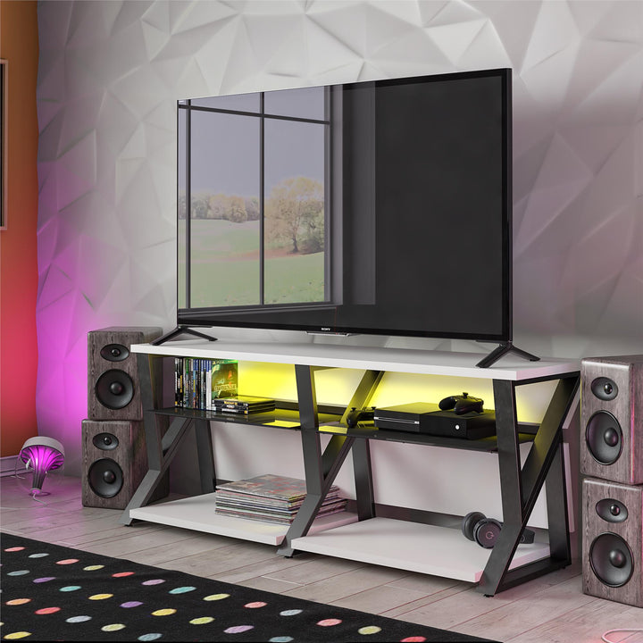 Genesis Gaming TV Stand for TVs up to 70 Inch with LED Lights - White