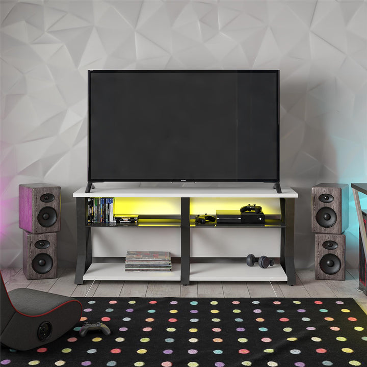 Genesis Gaming TV Stand for TVs up to 70 Inch with LED Lights - White