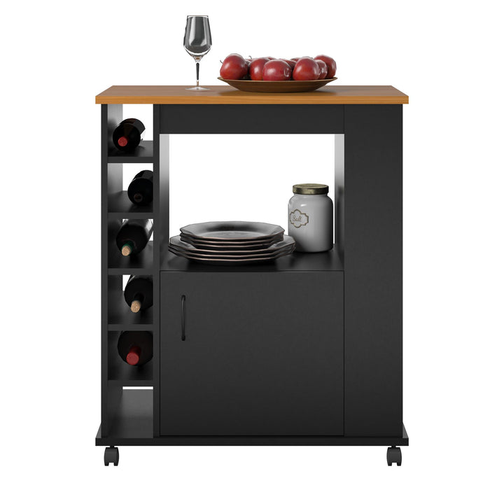 Williams Mobile Kitchen Cart with Wine Bottle Storage - Black