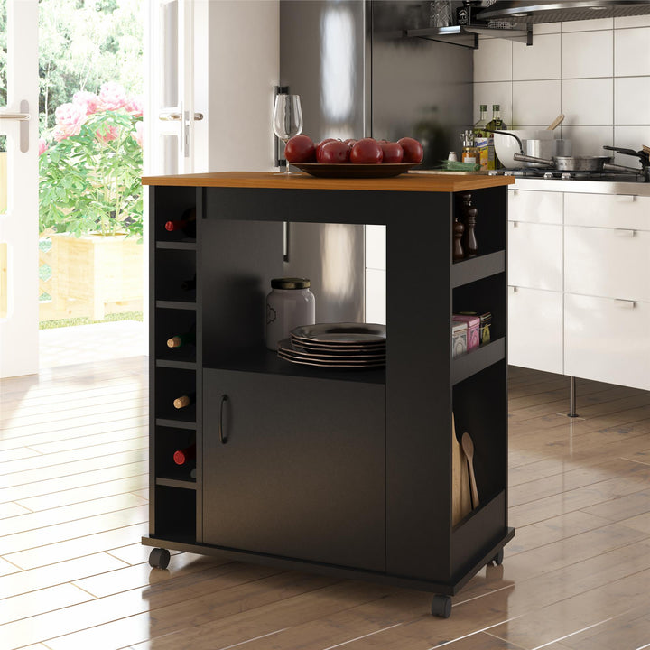 Williams Mobile Kitchen Cart with Wine Bottle Storage - Black